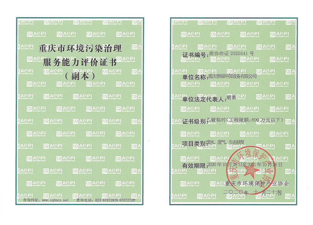重慶市環境汙染治理能力服務評價證書 大兴区地址u1y观视新通